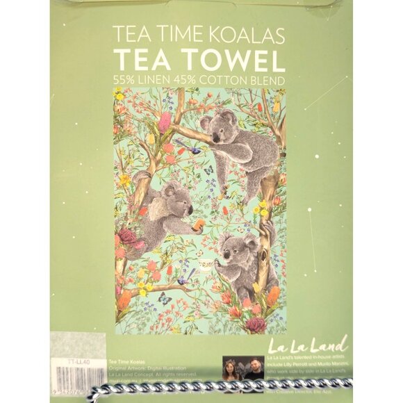 La La Land Tea Towel "Tea Time Koalas" Linen and Cotton Blend - Picture 4 of 6